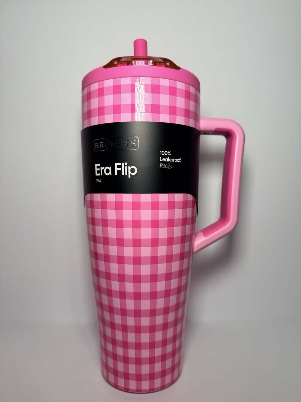Brumate X Madi Nelson Exclusive PINK GINGHAM 40oz Era Flip Tumbler BNWT